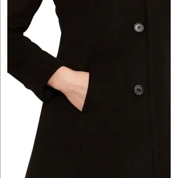 Lauren Ralph Lauren Womens Faux Fur Trim Wool Blend Walker Coat, Black, Sz 8P - Picture 4 of 8
